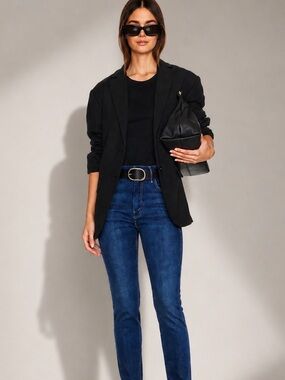 MOTHER The Looker Crop Jeans Size 29 Dark Blue Here Kitty Kitty Wash
